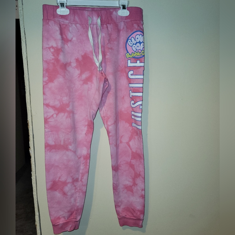 Justice active blow pop sweatpants tie dye pink girls size L